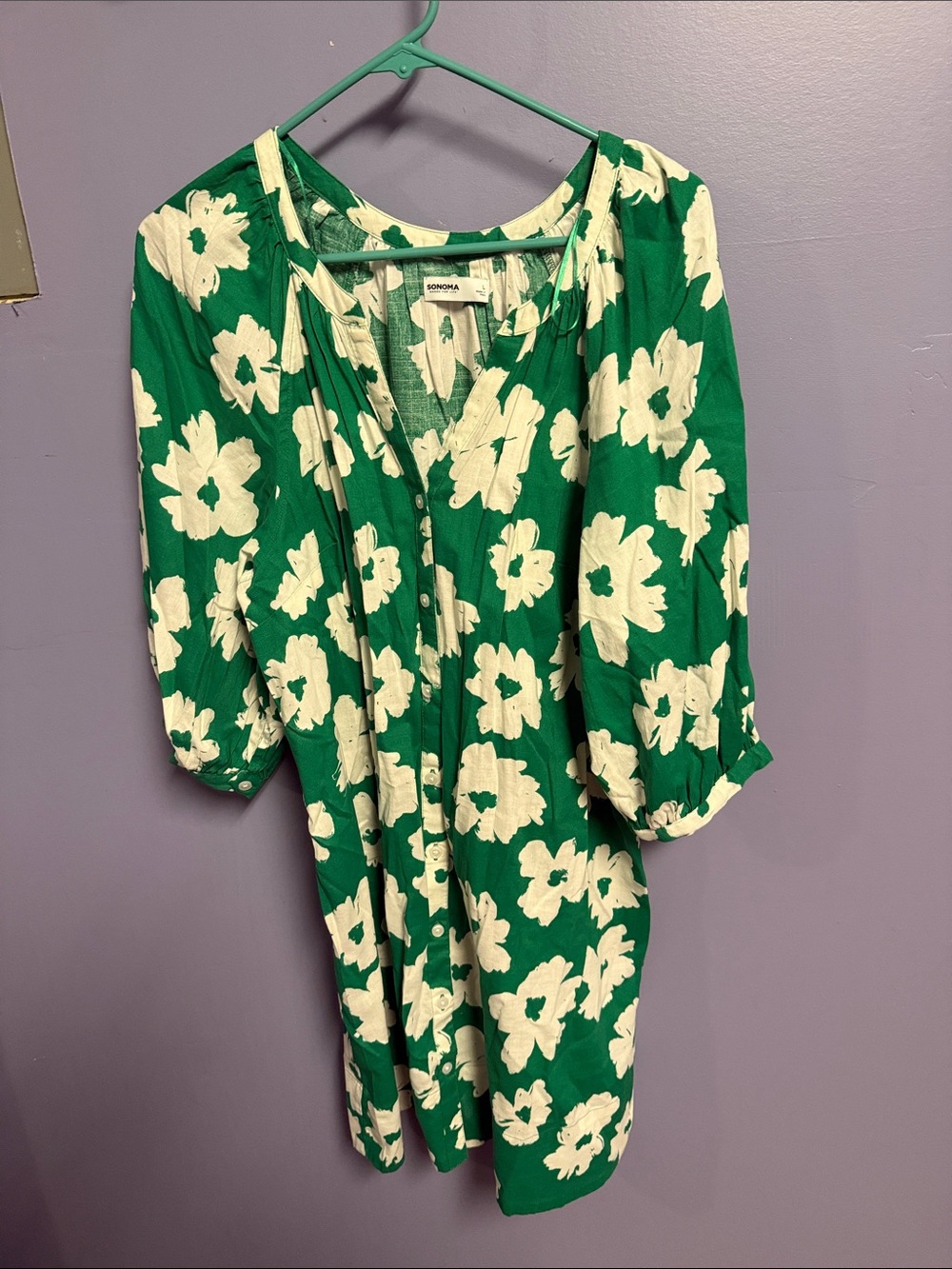 Sonoma Green Floral Button-Front Midi Dress